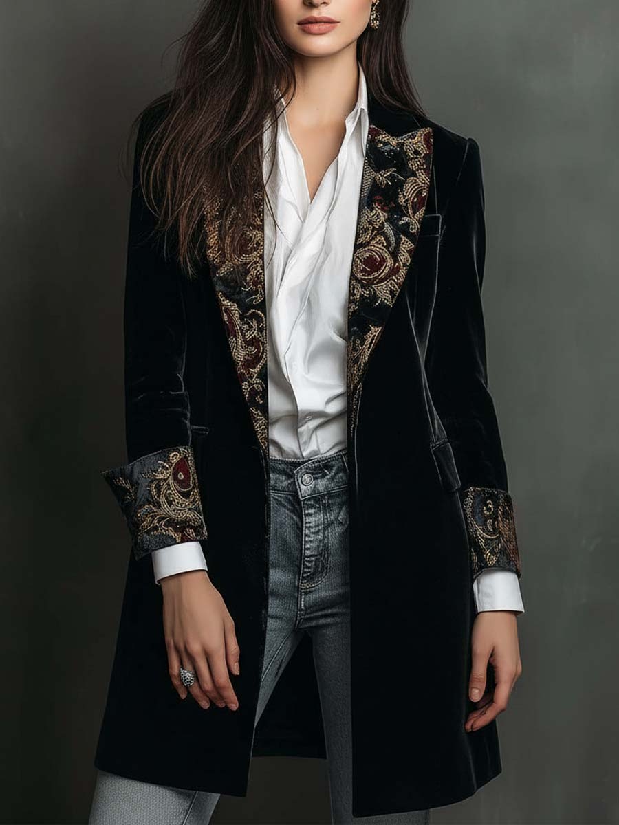 Isabel | Blazer Ajustado con Estampado Barroco en Negro