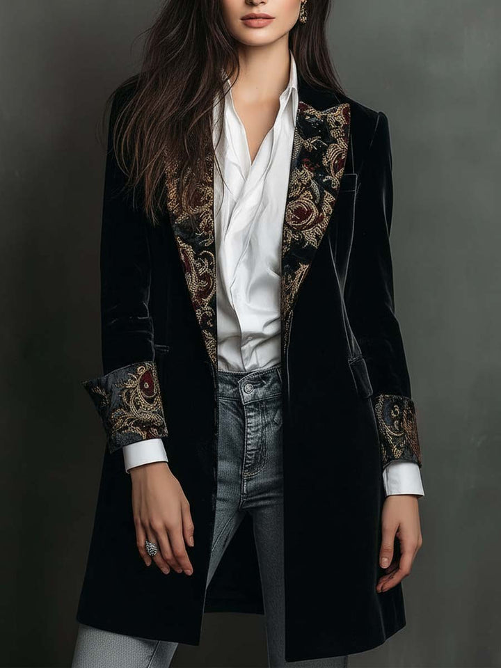 Isabel | Blazer Ajustado con Estampado Barroco en Negro