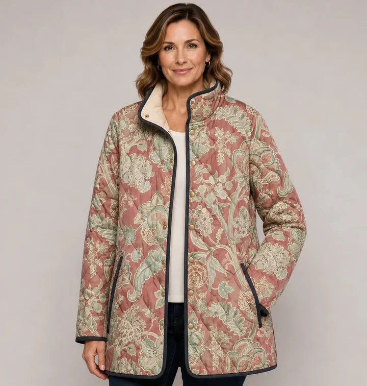 Sirkku | Chaqueta acolchada vintage con estampado floral en rosa