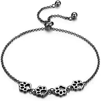 Pulsera de plata ajustable con diseño de huella de perro