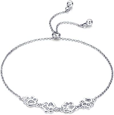 Pulsera de plata ajustable con diseño de huella de perro