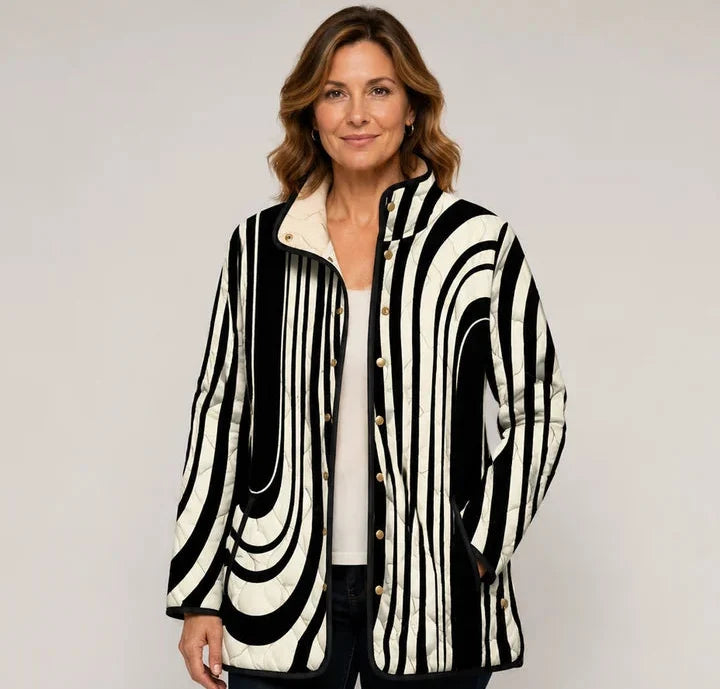 Vanamo | Chaqueta acolchada de rayas en blanco y negro