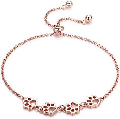 Pulsera de plata ajustable con diseño de huella de perro