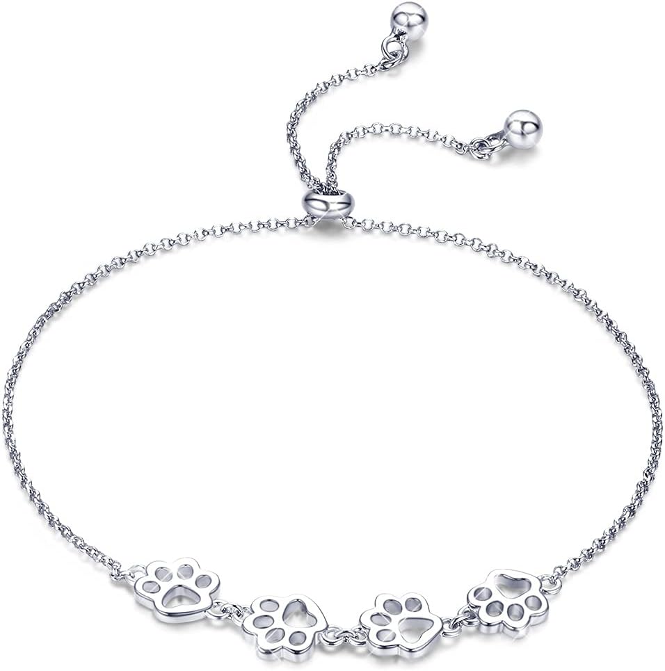 Pulsera de plata ajustable con diseño de huella de perro