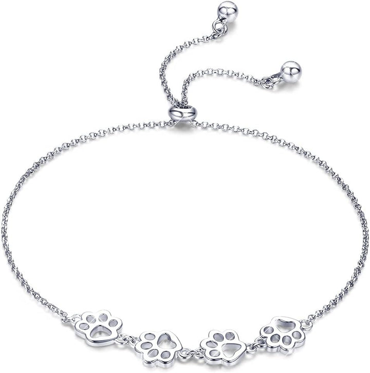 Pulsera de plata ajustable con diseño de huella de perro