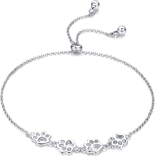Pulsera de plata ajustable con diseño de huella de perro