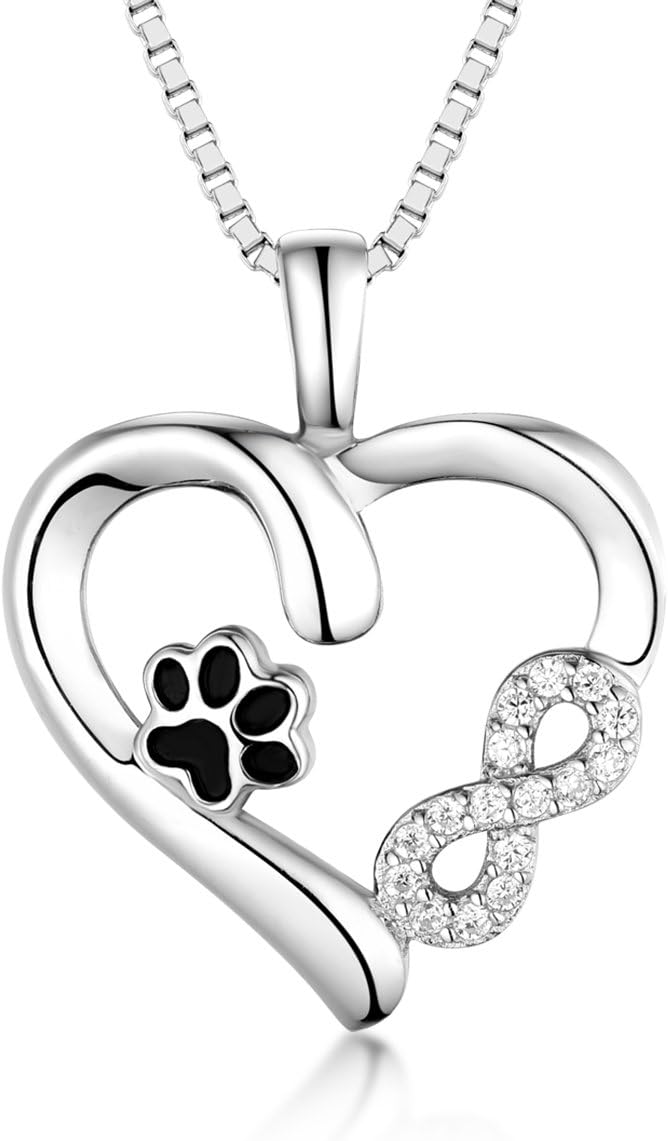 Collar con colgante de huella de pata y corazón en diseño infinito