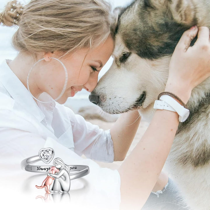 Anillo ajustable de plata de ley con circonita blanca para perros
