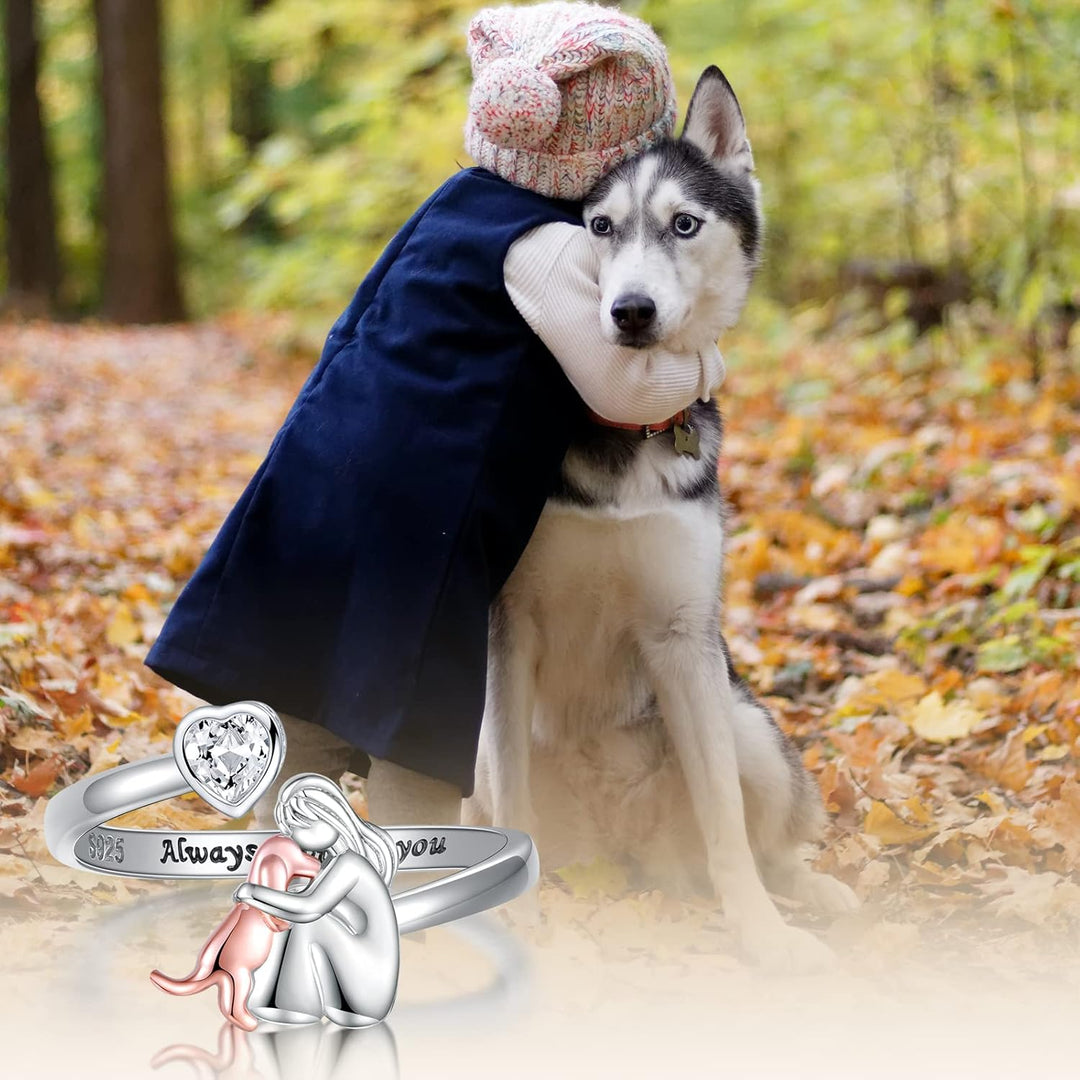 Anillo ajustable de plata de ley con circonita blanca para perros