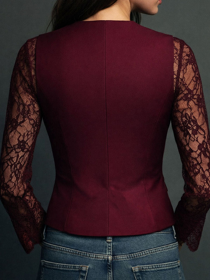 Lucía | Blazer Negro de Corte Alto con Mangas Semitransparentes