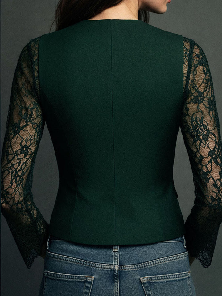 Lucía | Blazer Negro de Corte Alto con Mangas Semitransparentes