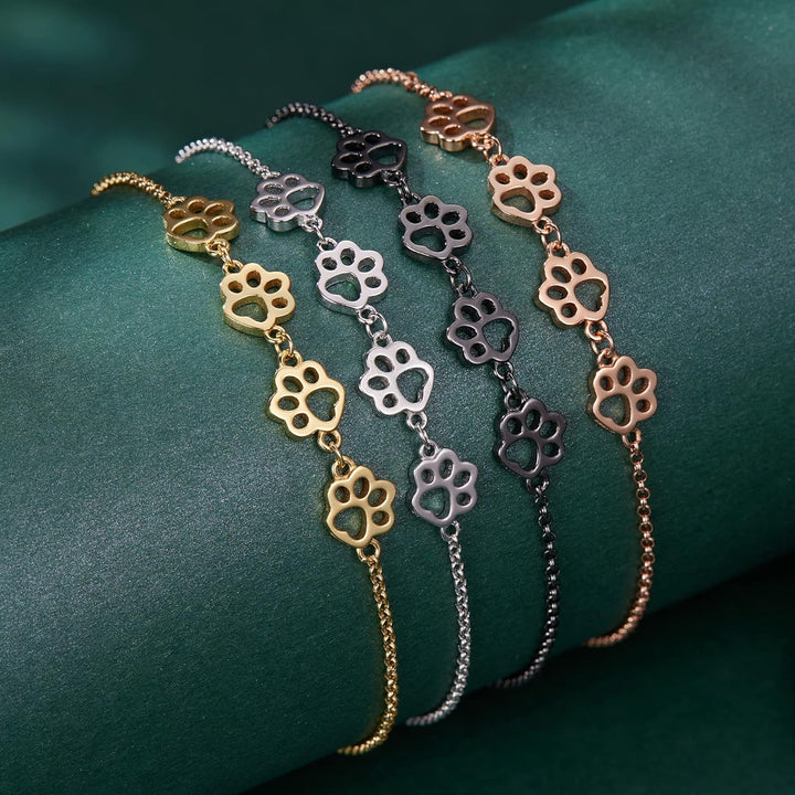 Pulsera de plata ajustable con diseño de huella de perro