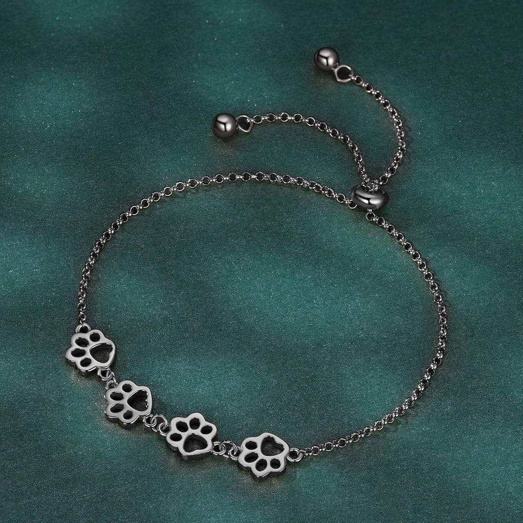 Pulsera de plata ajustable con diseño de huella de perro