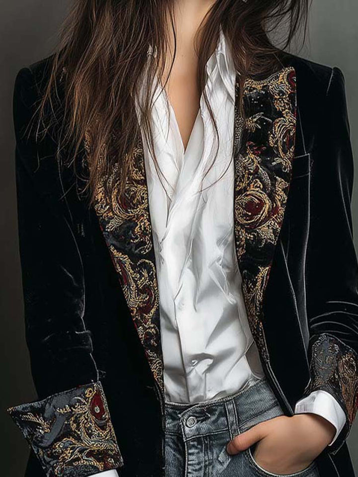 Isabel | Blazer Ajustado con Estampado Barroco en Negro