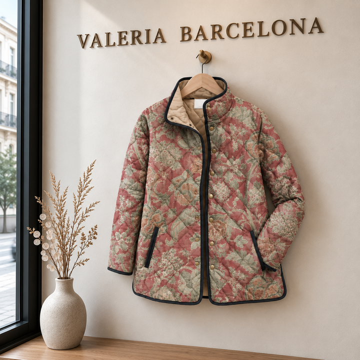 Sirkku | Chaqueta acolchada vintage con estampado floral en rosa