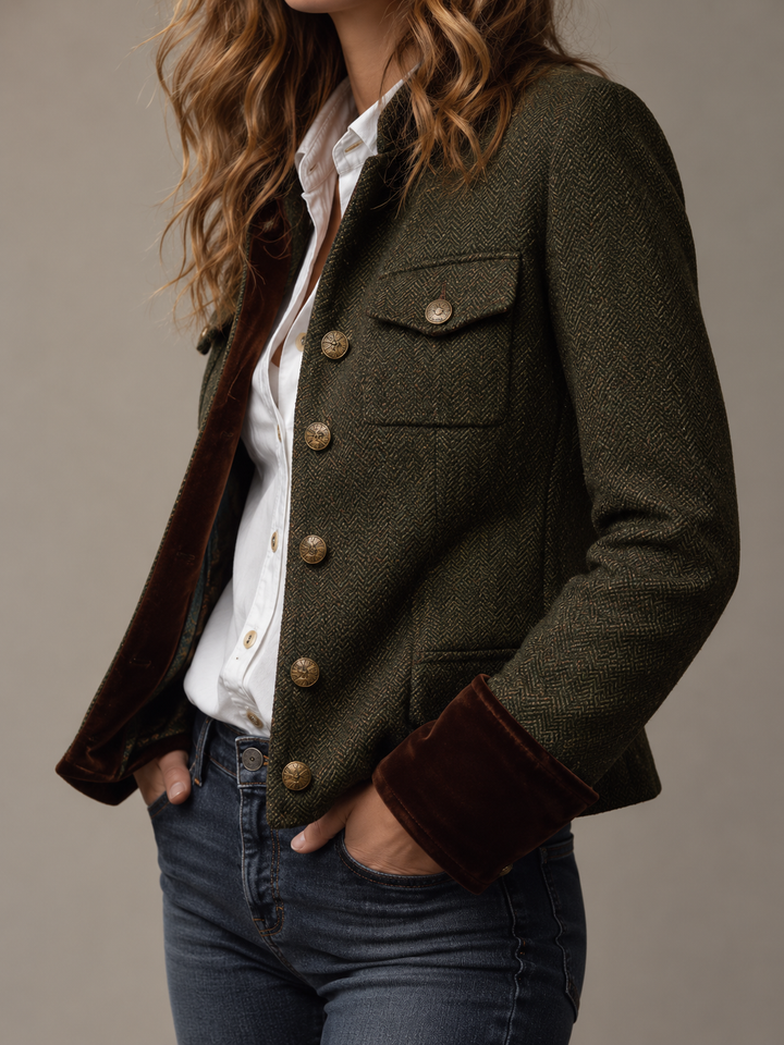 Marta | Blazer Vintage con Chevron y Detalles en Contraste
