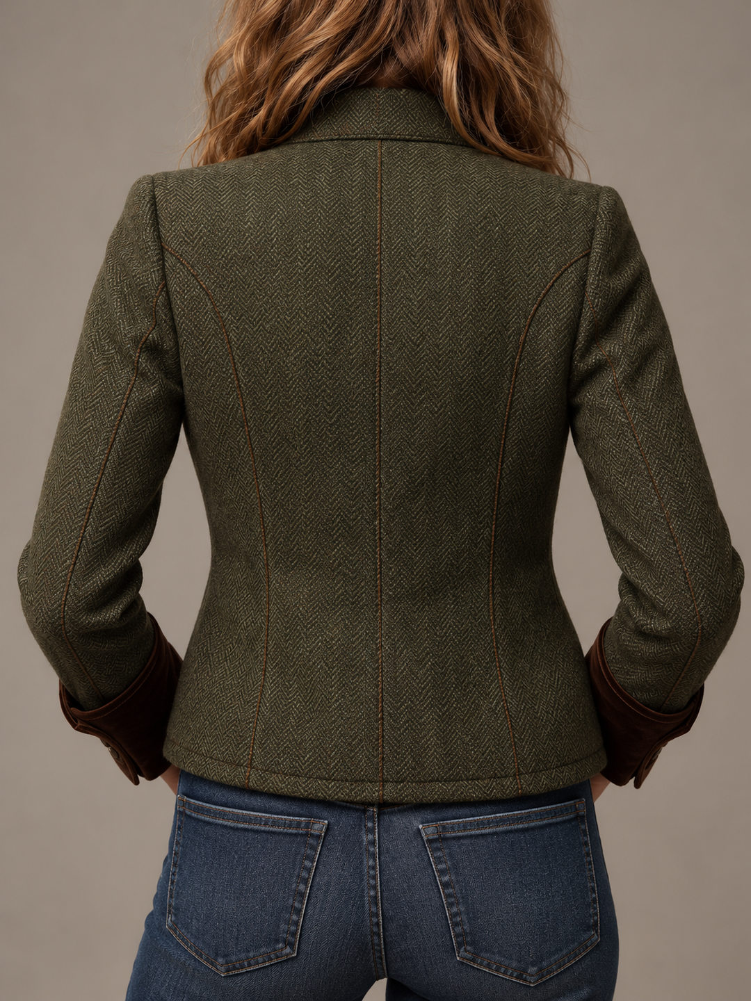 Marta | Blazer Vintage con Chevron y Detalles en Contraste
