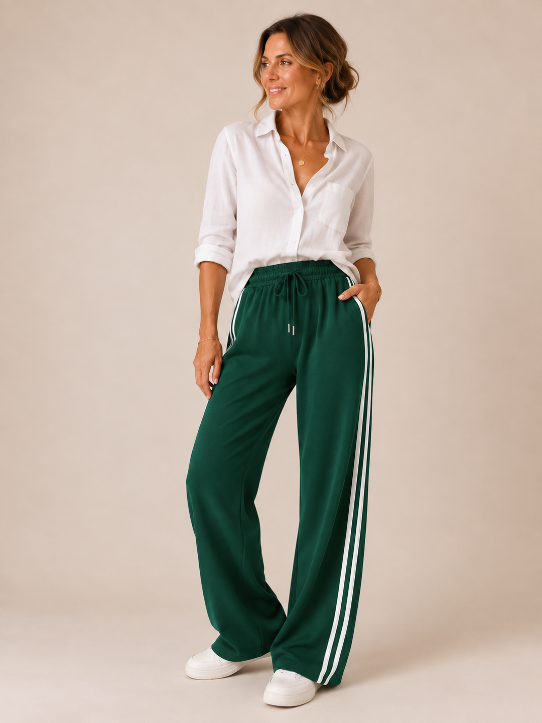 Noelia | Pantalón de Ropa Deportiva Mujer Pierna Ancha Franjas Laterales