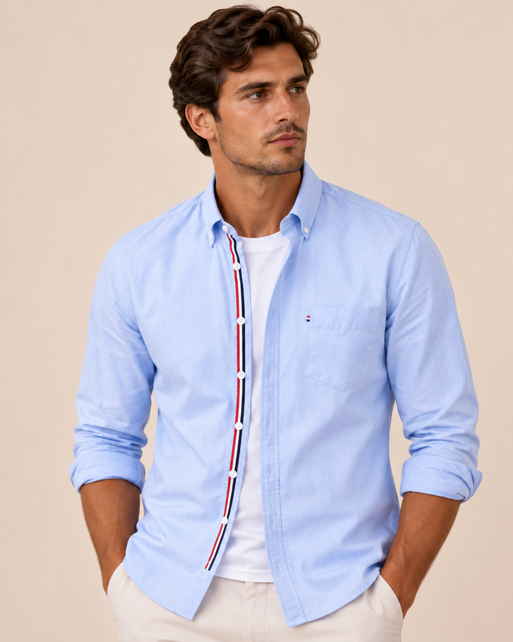 Tomás | Camisa de Manga Larga Hombre Oxford Botones Detalle Tricolor