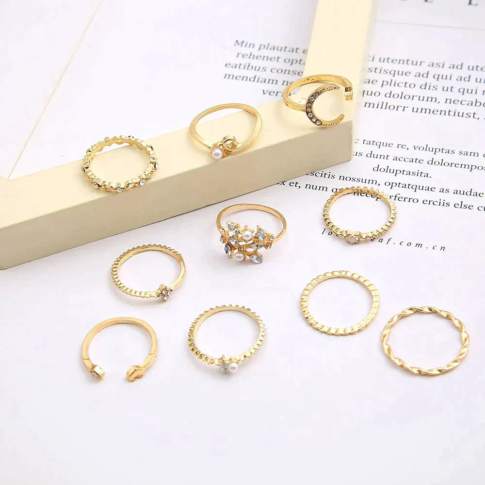 Set de 10 Anillos Boho en Plata y Oro