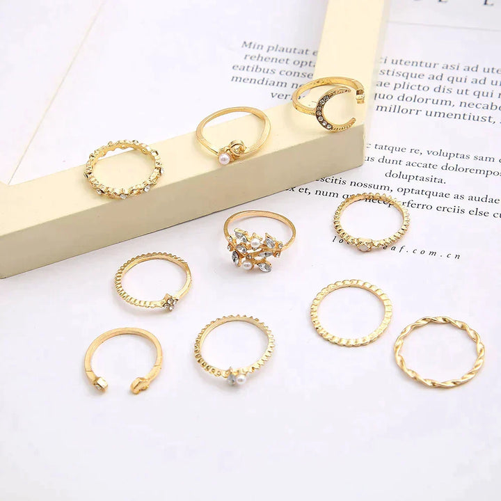 Set de 10 Anillos Boho en Plata y Oro