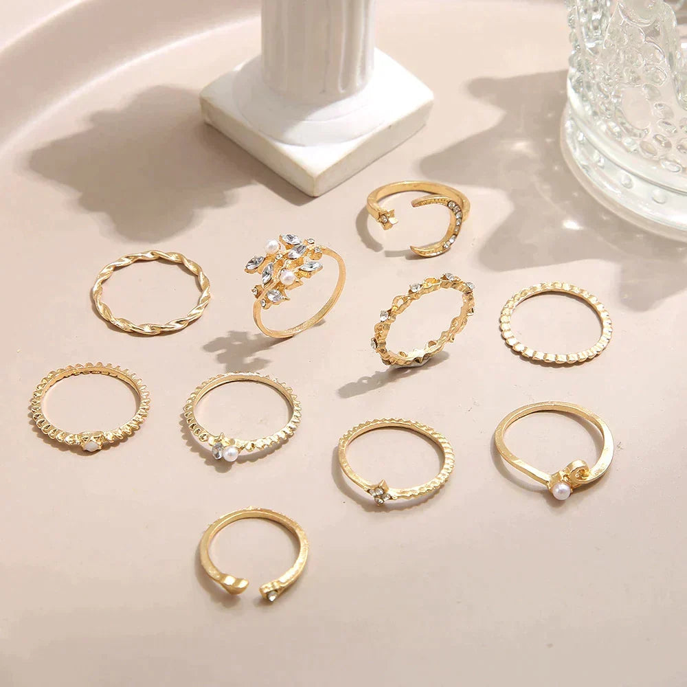 Set de 10 Anillos Boho en Plata y Oro