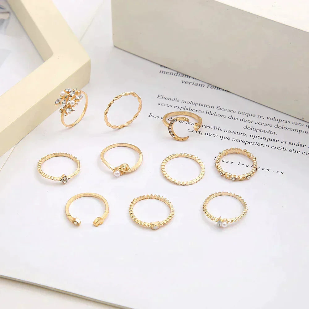 Set de 10 Anillos Boho en Plata y Oro