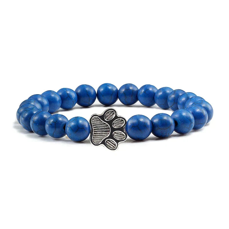 Pulsera elástica de piedras naturales con colgante de pata de animal – Accesorio unisex para hombres y mujeres