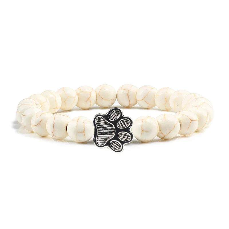 Pulsera elástica de piedras naturales con colgante de pata de animal – Accesorio unisex para hombres y mujeres