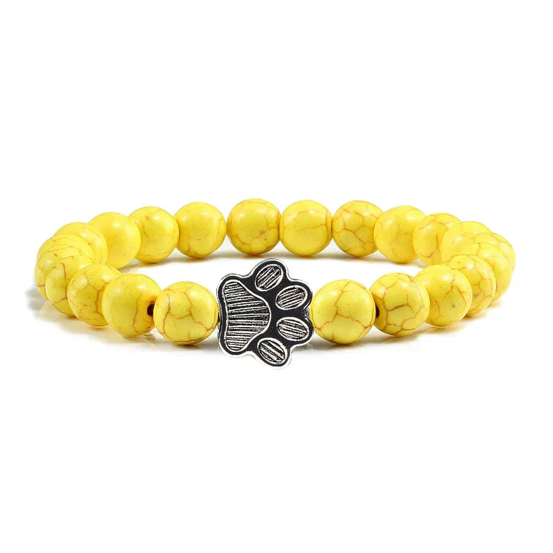 Pulsera elástica de piedras naturales con colgante de pata de animal – Accesorio unisex para hombres y mujeres