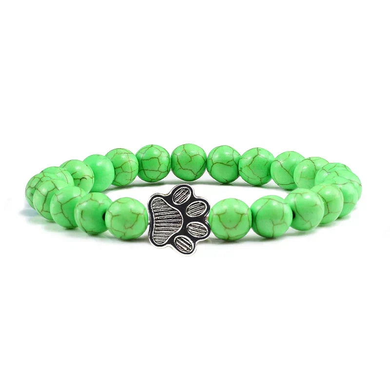 Pulsera elástica de piedras naturales con colgante de pata de animal – Accesorio unisex para hombres y mujeres