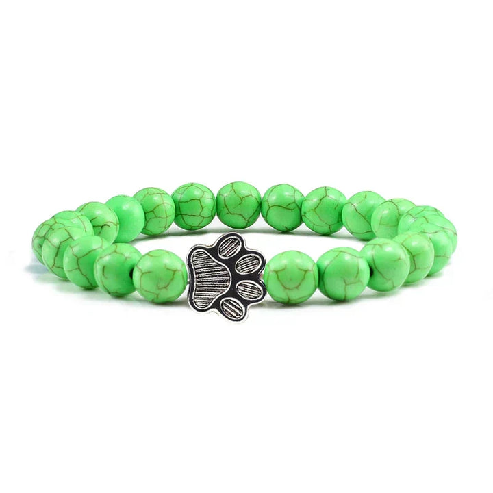 Pulsera elástica de piedras naturales con colgante de pata de animal – Accesorio unisex para hombres y mujeres