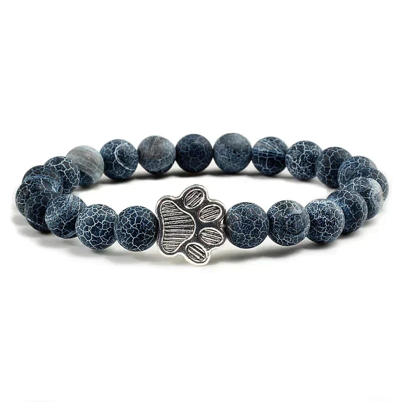 Pulsera elástica de piedras naturales con colgante de pata de animal – Accesorio unisex para hombres y mujeres