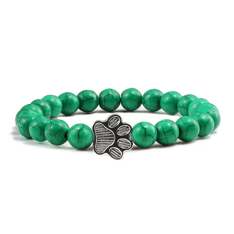 Pulsera elástica de piedras naturales con colgante de pata de animal – Accesorio unisex para hombres y mujeres
