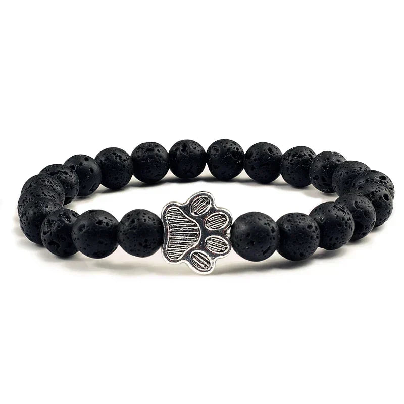 Pulsera elástica de piedras naturales con colgante de pata de animal – Accesorio unisex para hombres y mujeres