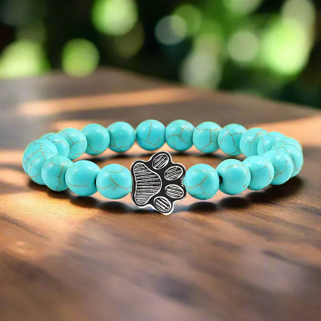 Pulsera elástica de piedras naturales con colgante de pata de animal – Accesorio unisex para hombres y mujeres