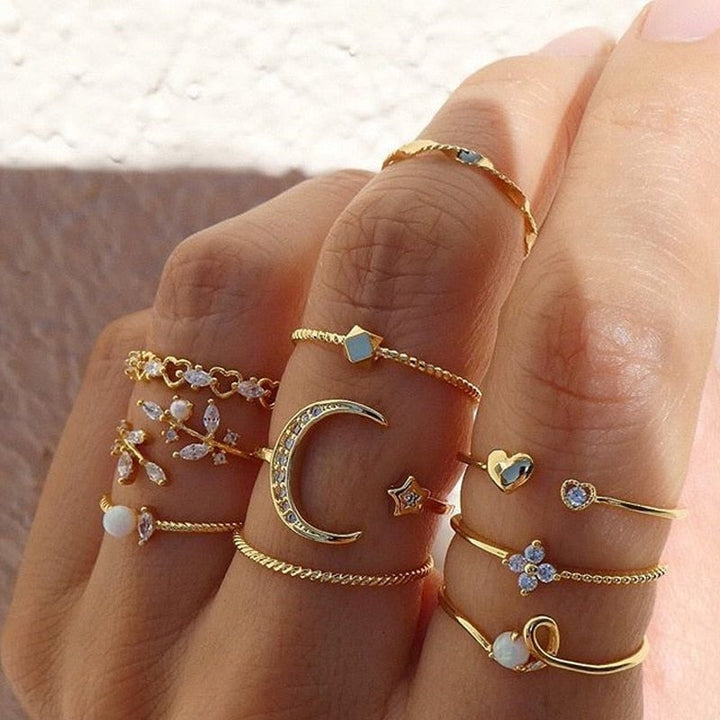 Set de 10 Anillos Boho en Plata y Oro