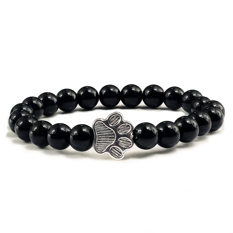 Pulsera elástica de piedras naturales con colgante de pata de animal – Accesorio unisex para hombres y mujeres