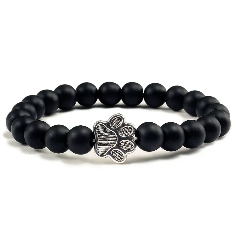 Pulsera elástica de piedras naturales con colgante de pata de animal – Accesorio unisex para hombres y mujeres