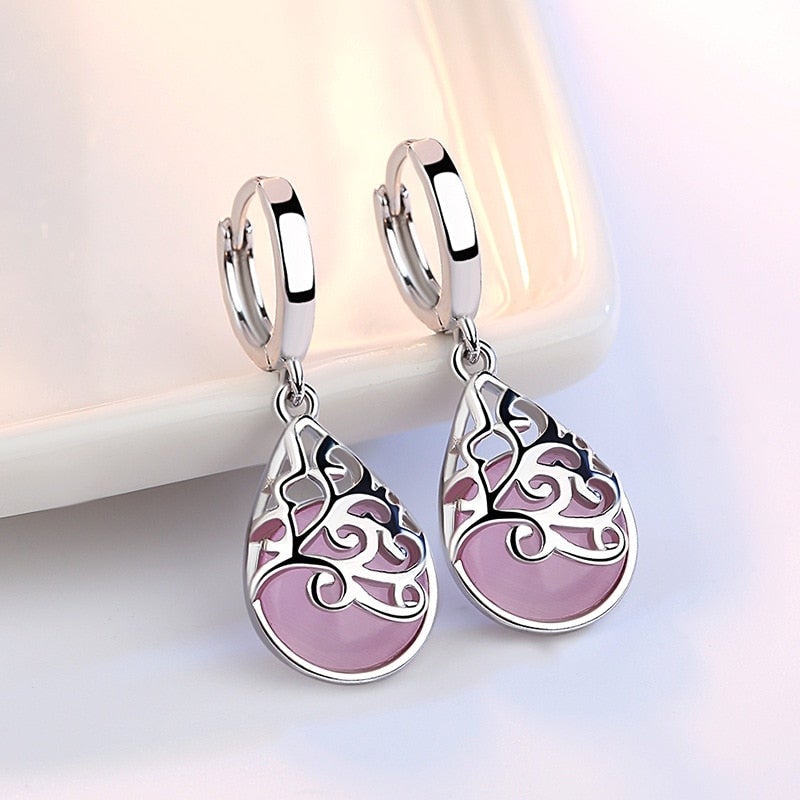 Pendientes de Plata de Ley con Diseño de Árbol de la Vida