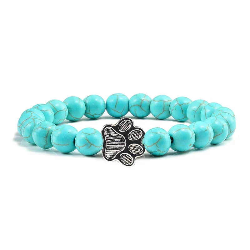 Pulsera elástica de piedras naturales con colgante de pata de animal – Accesorio unisex para hombres y mujeres