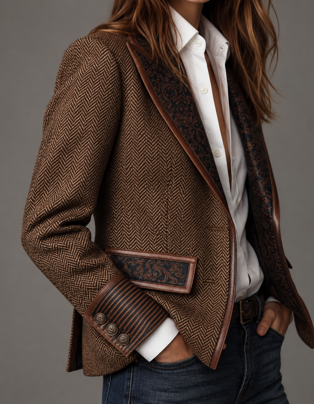 Laura | Blazer con Apliques de Chevron Estampado