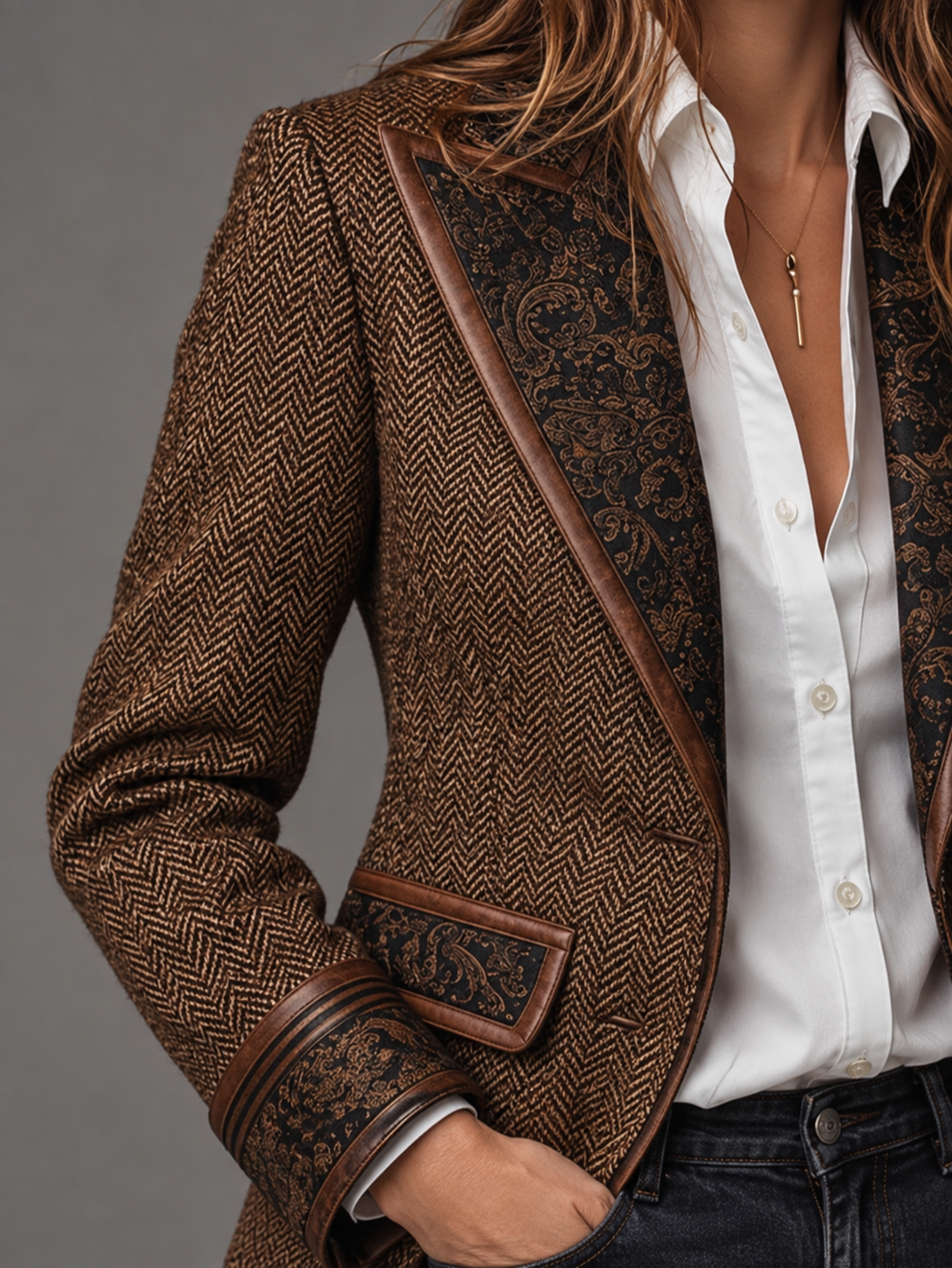 Laura | Blazer con Apliques de Chevron Estampado