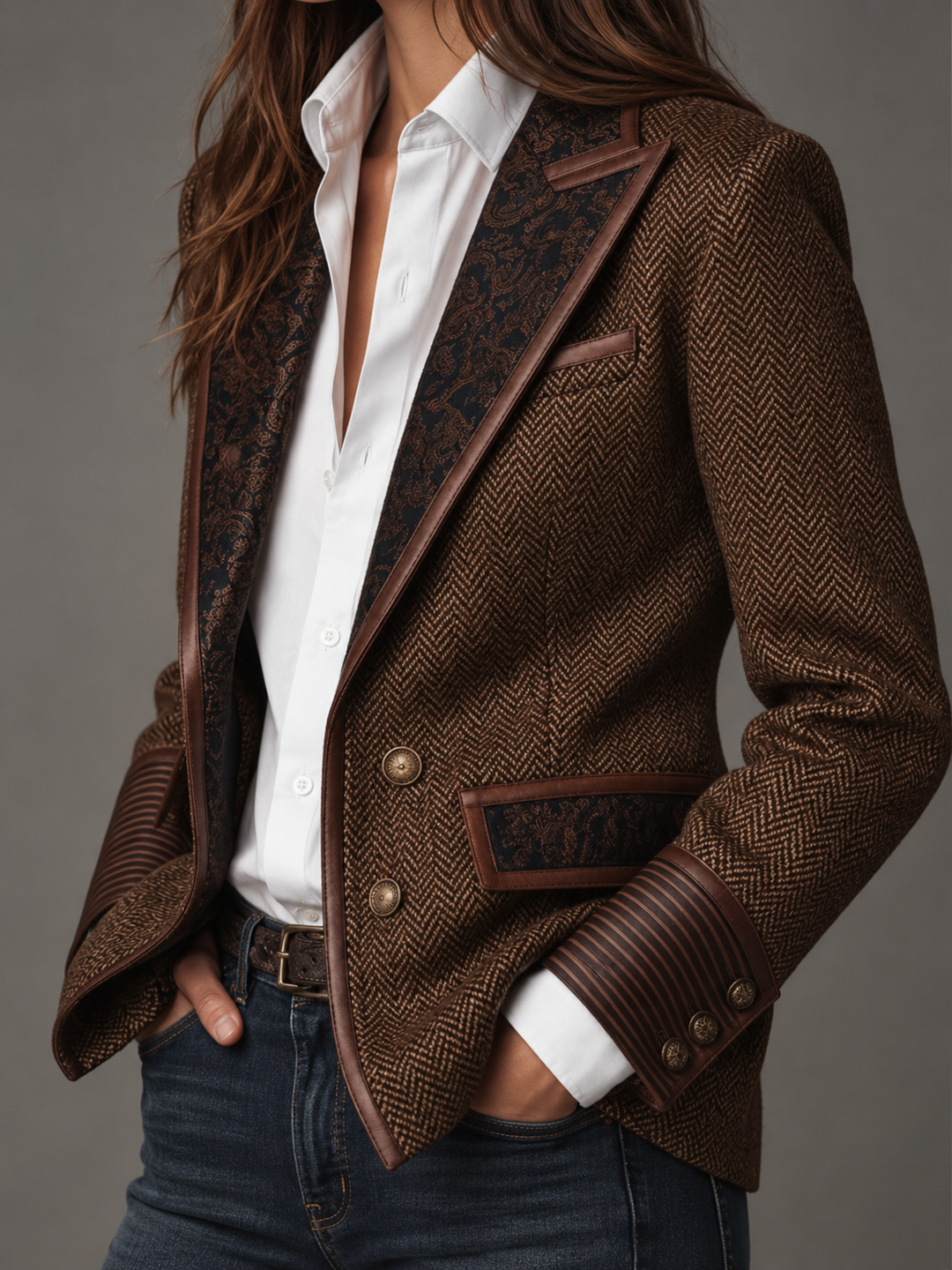 Laura | Blazer con Apliques de Chevron Estampado