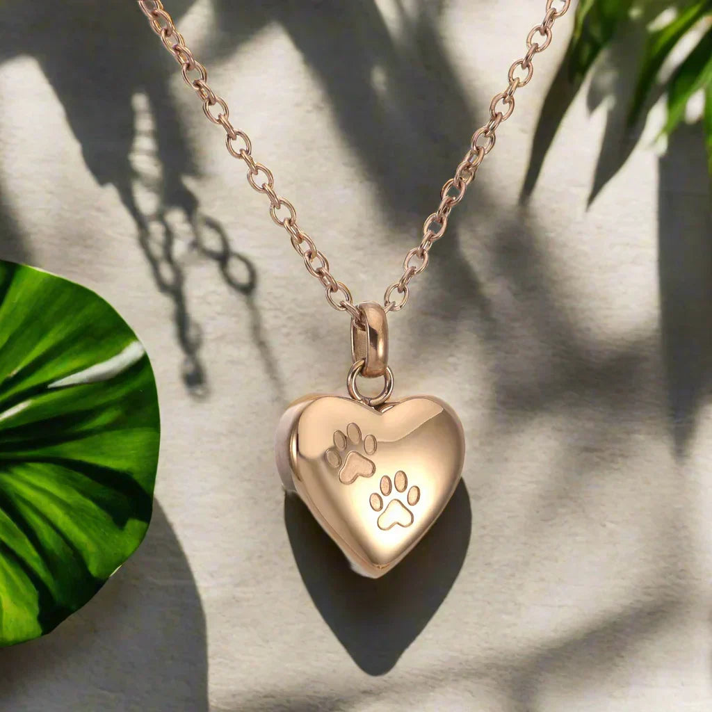 Colgante de Acero Inoxidable con Diseño de Patas y Corazón – Recipiente para Cenizas