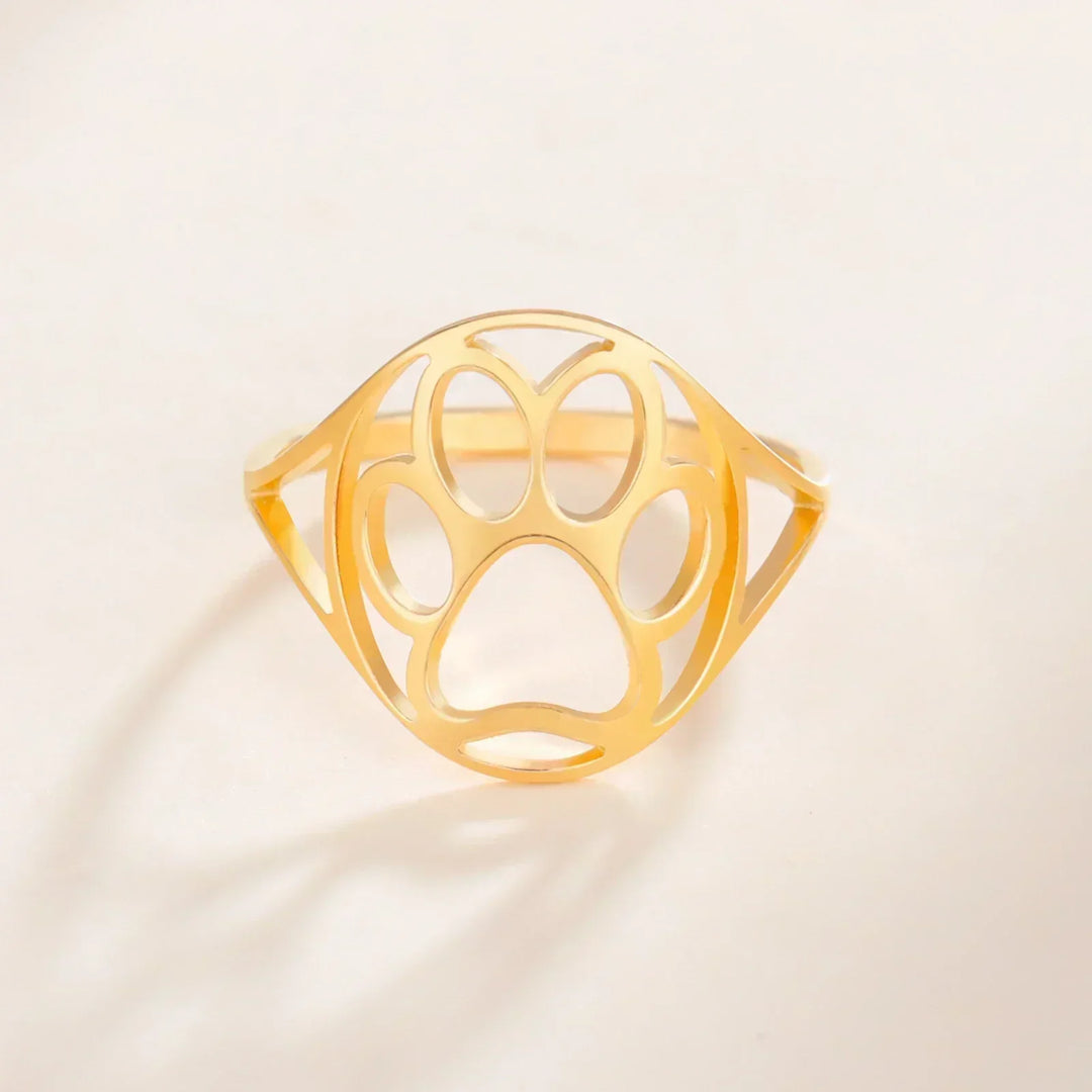 Anillo Abierto de Acero Inoxidable con Diseño de Huella de Pata – Elegante y Delicado