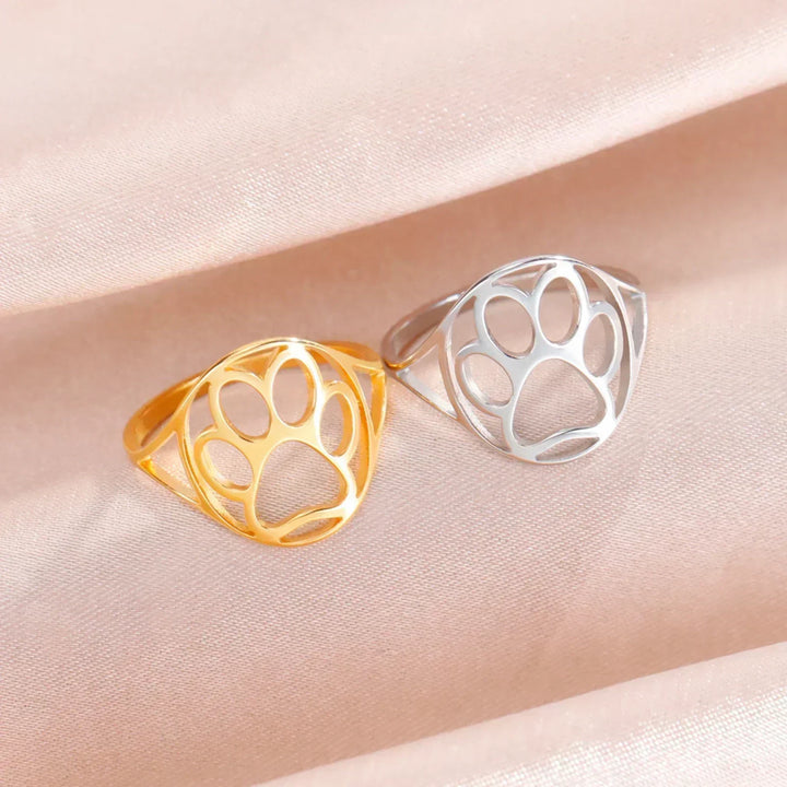 Anillo Abierto de Acero Inoxidable con Diseño de Huella de Pata – Elegante y Delicado