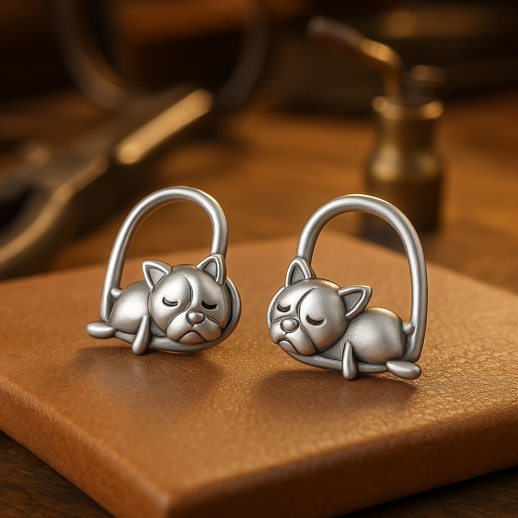 Pendientes de plata de ley con diseño de perro durmiendo