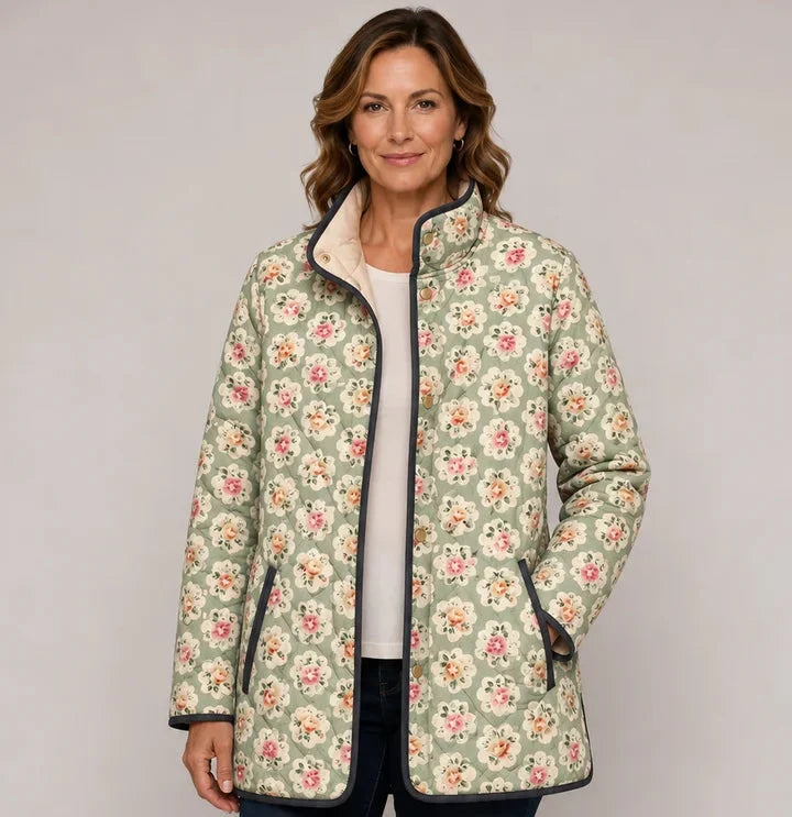 Maire | Chaqueta acolchada con estampado de rosas en verde salvia