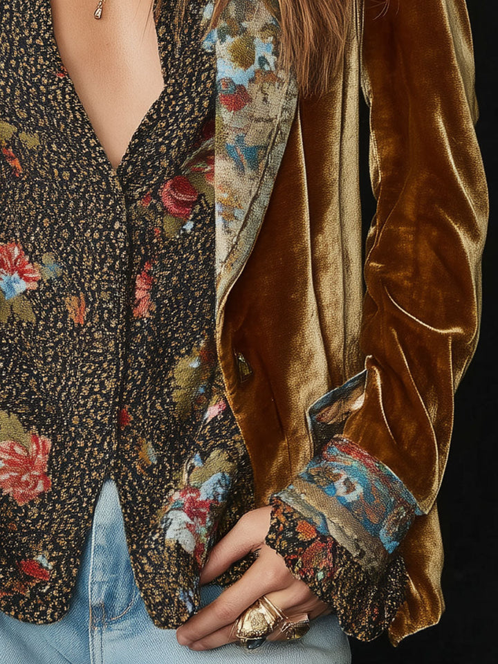 Alba | Vintage Floral Printed Patchwork Blazer